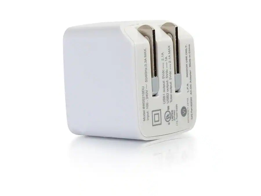 C2G 2-Port Foldable USB Wall Charger, 5V 2.1A, White