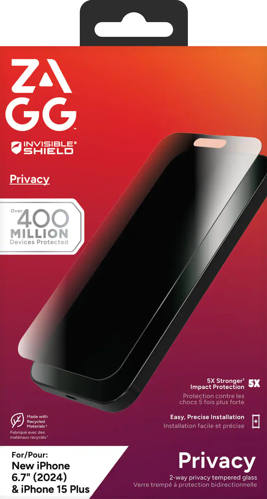 ZAGG Glass Elite Privacy Screen Protector for Apple iPhone 16 Plus & iPhone 15 Plus – Clear product image