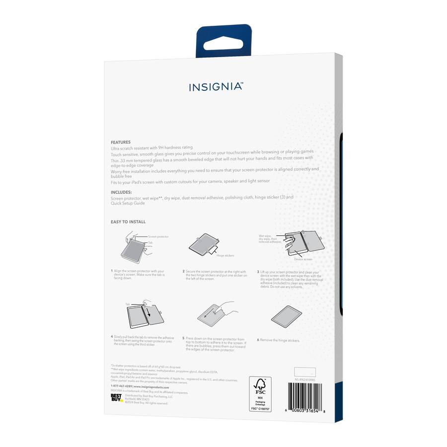 Insignia Glass Screen Protector for Apple iPad 10.9-inch, iPad Air 11-inch M2, iPad Pro 11-inch M4 & M5, iPad 11-inch A16 – Clear product image