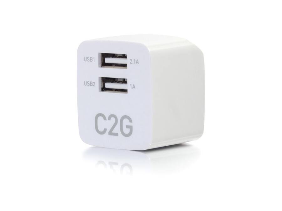 C2G 2-Port Foldable USB Wall Charger, 5V 2.1A, White