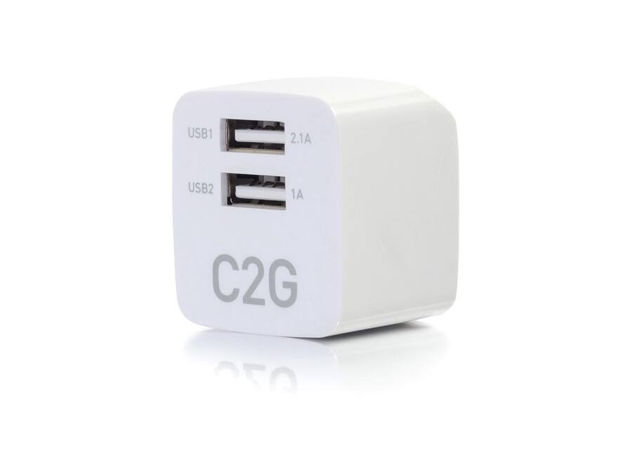 C2G 2-Port Foldable USB Wall Charger, 5V 2.1A, White